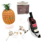 Britvic vintage pineapple ice pail (slight a/f to 1 nameplate), novelty stilletto bottle holder,