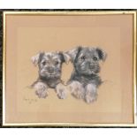 Framed original pastel drawing by Ursula White signed and dated '69. 48cm x 56cm.of 2 black terriers