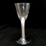 Antique c.1780's cotton twist wine glass with unusual ribbed bowl - 16cm high & 7cm diameter base