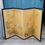 Oriental hand painted silk folding screen 152cm long x 92cm high. In good condition.