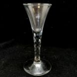 Antique facet cut stem cordial / wine glass with pontil mark to base - 16cm high & 7.5cm diameter
