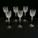 6 x lead crystal tall wine glasses - 24.5cm high & in good used condition