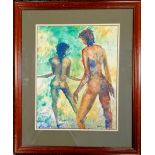 2 x original framed watercolours on paper entitled 'ritual marriage dance I & II' by Aline