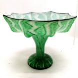 Antique unusual green swirl glass octagonal vase with black rim - 17cm high & 20cm diameter