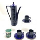 Part Portmeirion blue coffee set, chip to 1 cup and a storage jar, chip to rim