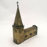 Hand made novelty brass with copper detail church money box / church offerings box - 19cm wide &