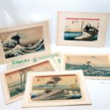 2 antique woodblock prints, Kuwana by Hiroshige and Great wave off Kanagawa by Hokusai T/W 3 x Sakai