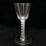 Antique c.1780 cotton twist stem cordial glass with pontil mark to base - 13cm high & 6cm diameter