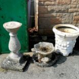 Frog water feature (38cm across), pedestal (70cm high) and large fibreglass planter (46cm high & has