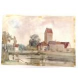 Double sided watercolour of a building / church signed Sykes? - 56cm x 38cm