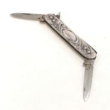 Antique Art Nouveau 800 silver cased double bladed penknife - length 12cm (fully opened)