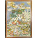 Framed thangka of a deity with followers - 68cm x 47cm ~ scuffs to frame