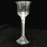Antique RARE c.1750 tulip bowl cotton twist stem cordial glass with pontil mark to base - 15.5cm