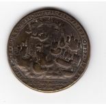 1739 Capture of Portobello brass medallion Obverse : The British Glory Reviv.d by Admiral Vernon