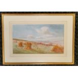 Antique framed watercolour painting of wheat sheaves (harvest in sussex) signed E St John - 67cm x
