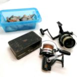 2 x sea fishing reels - Shimano GX400 & Daiwa AG7000X t/w antique tackle tin containing lead weights