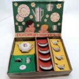 Childs / dolls porcelain tea set in original packaging - 1 handle on cup repaired + box in worn
