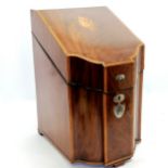 Georgian mahogany knife box with strung inlay & shell cartouche & unmarked silver escutcheon &