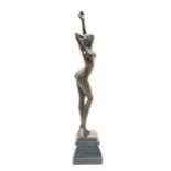 Contemporary bronze sculpture of female nude wearing stillettos signed Aldo Vitaleh on a marble base