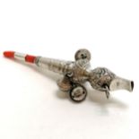 Antique silver babies whistle rattle with coral teether end by JS - in overall good used condition