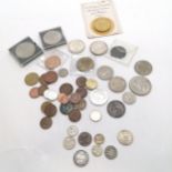 Qty of coins inc silver, GB £5 coin, Canada $1's etc