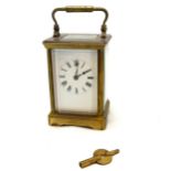 Antique brass carriage clock with gong mechanism - case 12cm high ~ has keys & runs - WE CANNOT