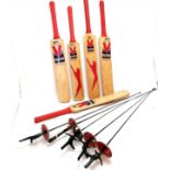 5 x Slazenger panther county cricket bats - 2 x 5, 2 x 6, 1 x 4 t/w 5 x match class fencing foils by