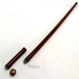 Wooden novelty walking stick with glass drinks phial to body & drinking glass to handle - 89cm