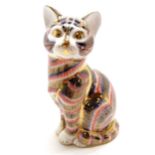 Royal Crown Derby cat paperweight (with gold stopper) - 13cm high
