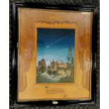 Art Nouveau marquetry bordered original pastel of a shooting star over a house 'The veil of dull wit