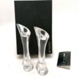 Pair of Orrefors glass candlesticks in original box - 24cm high - slight nibbles to the top of 1