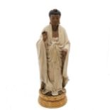 Good quality Chinese pottery figure of a standing buddha with seal mark to lotus flower base -