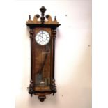 Vienna 2 train wall clock with walnut veneer & ebonised case with winder / pendulum & weights -