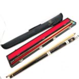 2 x snooker cues in carry cases - Riley the match cue & Ronnie O'Sullivan BCE cue which has 1 slight