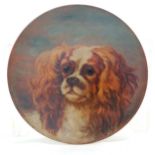 Watcombe antique pottery plate / charger hand painted with a King Charles spaniel - 27cm