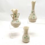 3 Belleek vases, tallest 16cm high. All in good condition
