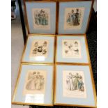 6 x gilt framed antique French fashion plates - 48cm x 41cm - some slight foxing / toning