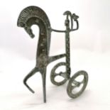 Vintage patinated bronze sculpture of a Greek chariot + Athena carrying an owl - 25cm high
