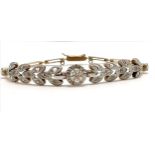 Antique unmarked gold & platinum fronted rose cut stone set bracelet with clear brilliant cut centre