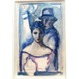 Framed watercolour painting of a man and a woman with studio stamp 'from estate of Boris Solotareff'