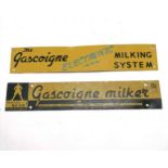 2 x original Gascoigne milker aluminium advertising signs - largest 40cm x 7.5cm and both slight a/f