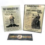 Original Corgi books advertising sign (24.5cm x 9cm & has some rust) t/w 2 contemporary pictorial