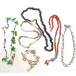 6 x necklaces inc 2 x silver & pearl, garnet, coral, glass beads etc - SOLD ON BEHALF OF THE NEW