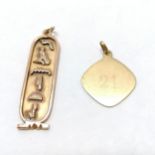 Egyptain marked gold pendant (3.5g) t/w 18ct marked gold plain disc pendant (1.7g) - SOLD ON