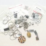 Qty of silver jewellery inc chains (longest 88cm), pendants, earrings, amber pendant etc - total