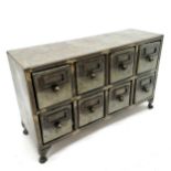 Unusual metal bank of 8 storage / spice drawers on 4 metal feet - 37cm x 12cm x 22cm high