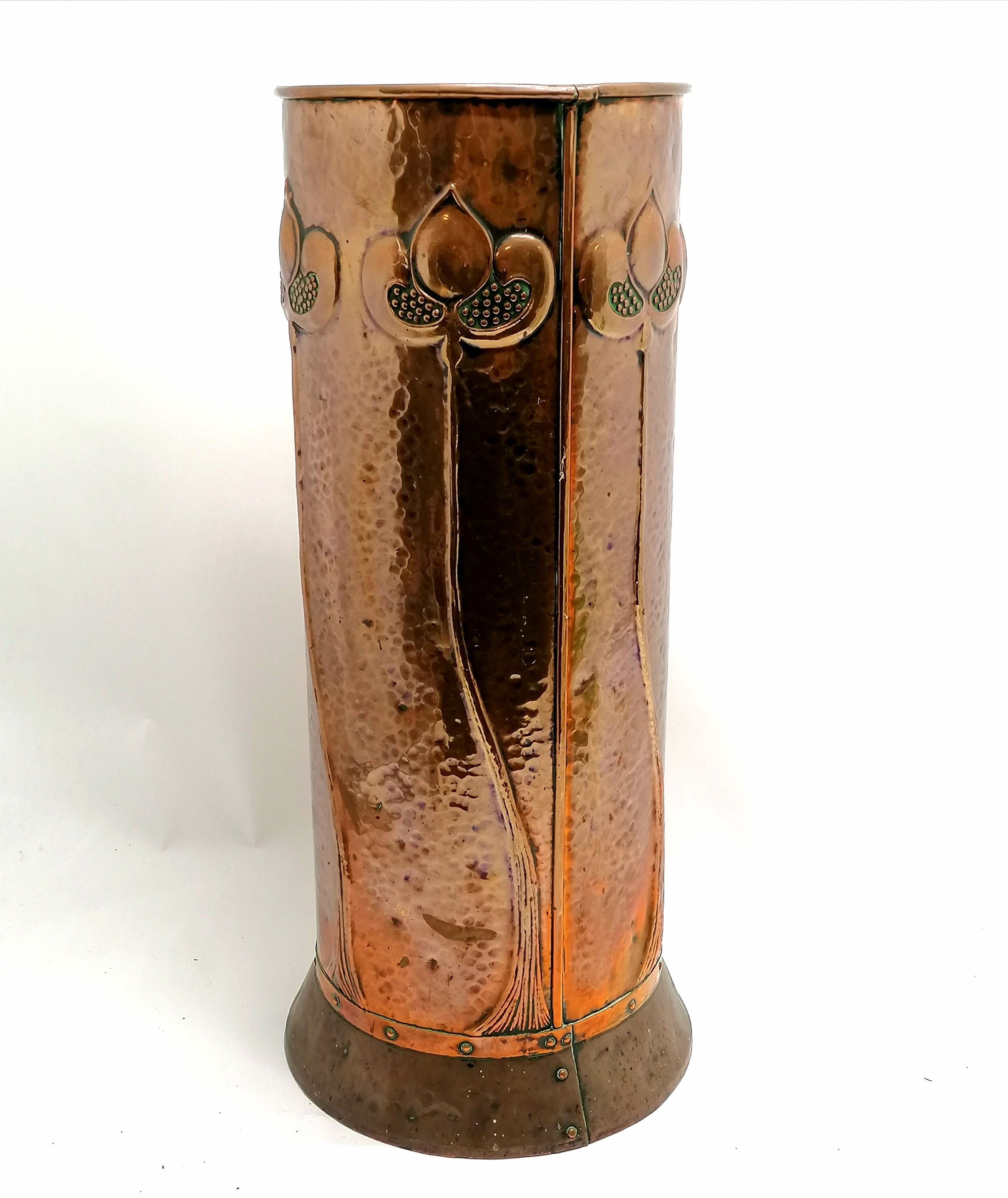 Antique Arts & Crafts / Art Nouveau copper stick stand - 61cm & 23cm diameter top ~ no obvious