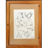 Framed sketch of folk couple dancing by Jovan Obican (1918-86) - 80cm x 60cm