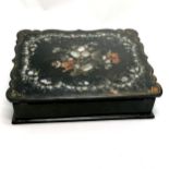 Antique papier mache writing slope with mother of pearl & handpainted decoration to lid with gilt