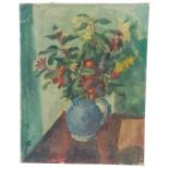 Oil painting on board of a vase of flowers signed VR - 38.5cm x 30cm